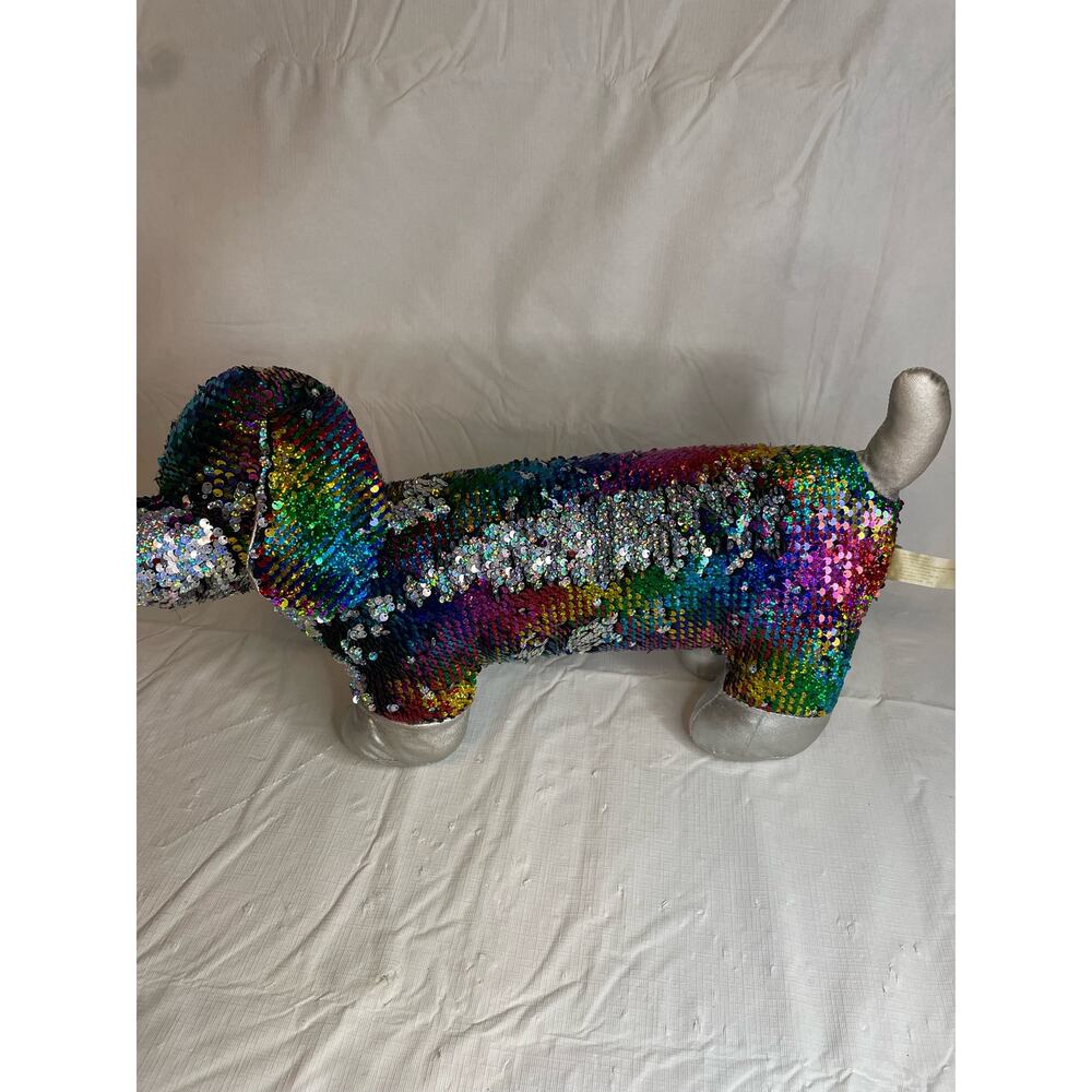Sequin Rainbow Dachshund Weenie Dog 20" Long EUC